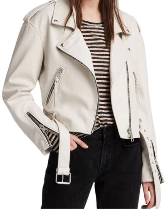 All Saints White Leather Biker Jacket - Image 4