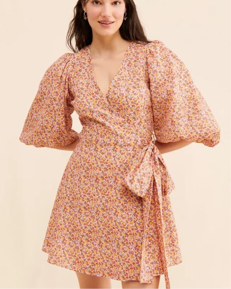 Playful Floral Wrap Mini Dress - Image 1