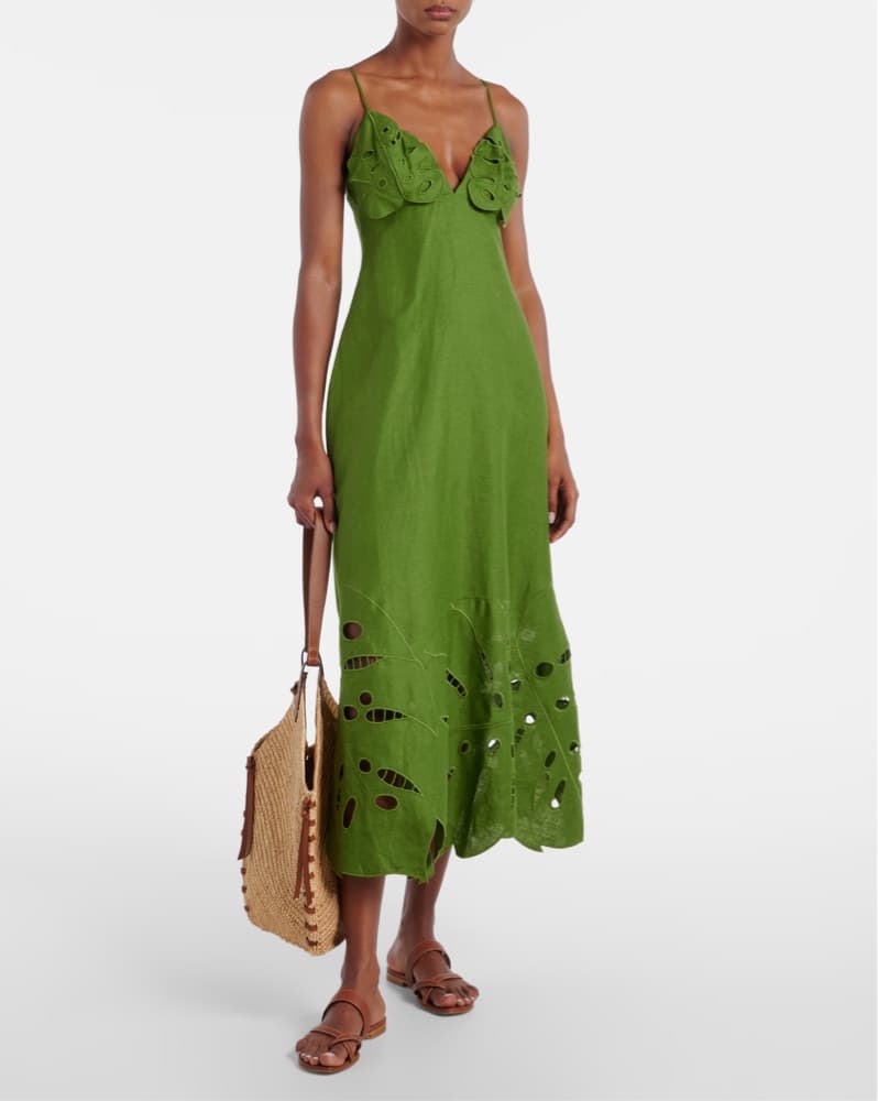 Farm Rio Green Monstera Embroidery Midi  - Image 1