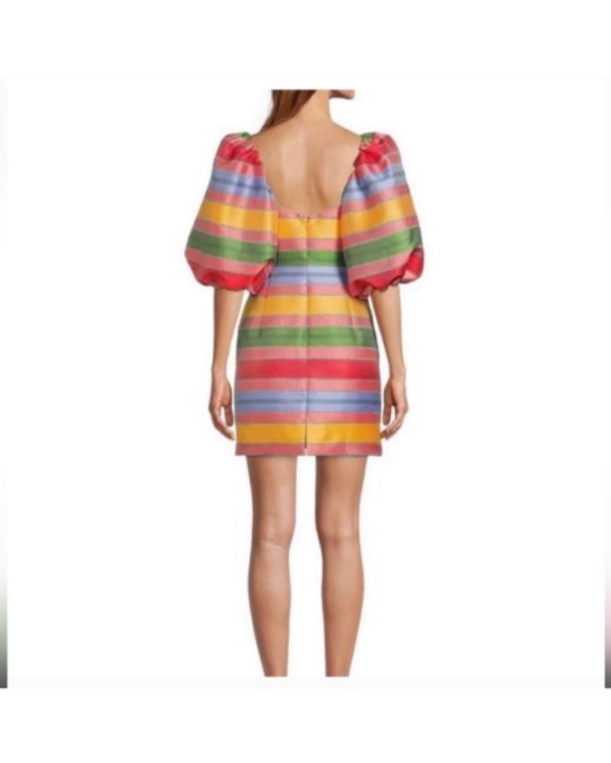Striped Short Puffed Sleeve Dress - Image 2