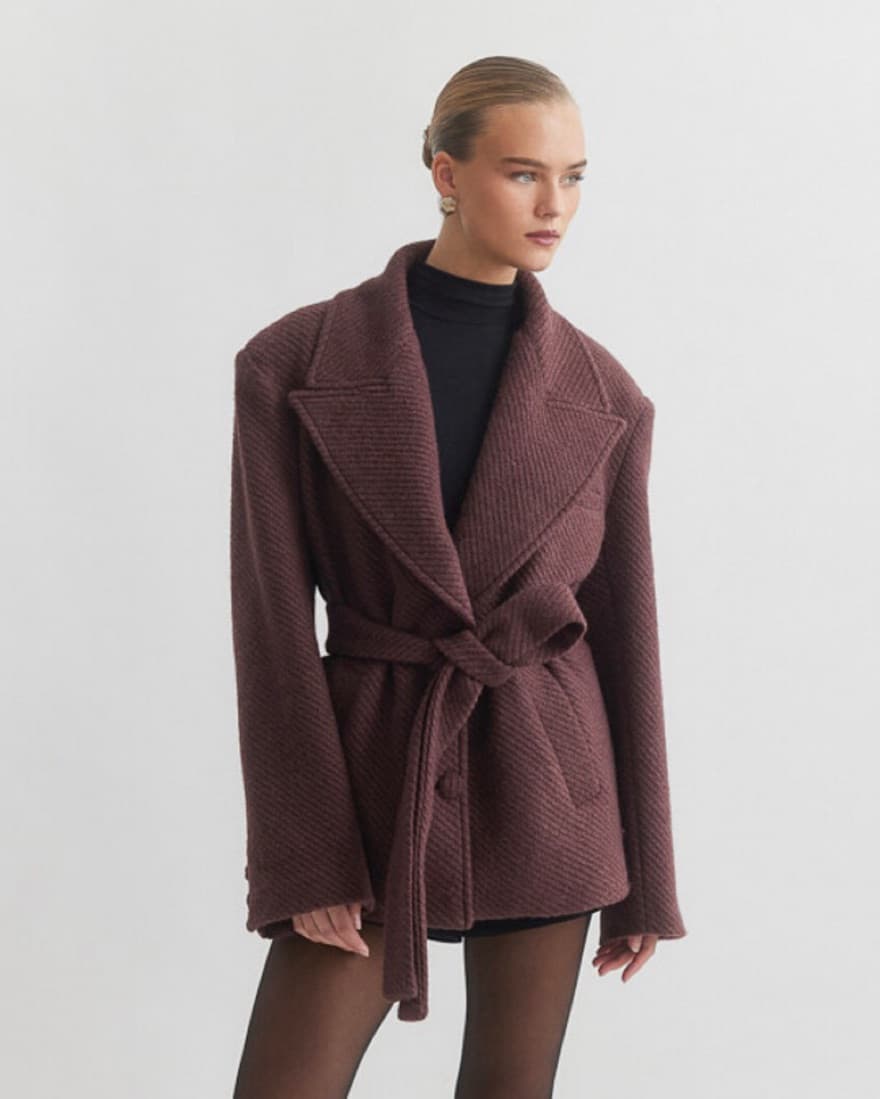 Burgundy Belted Coat - MIND YOUR STYLE - Image 2