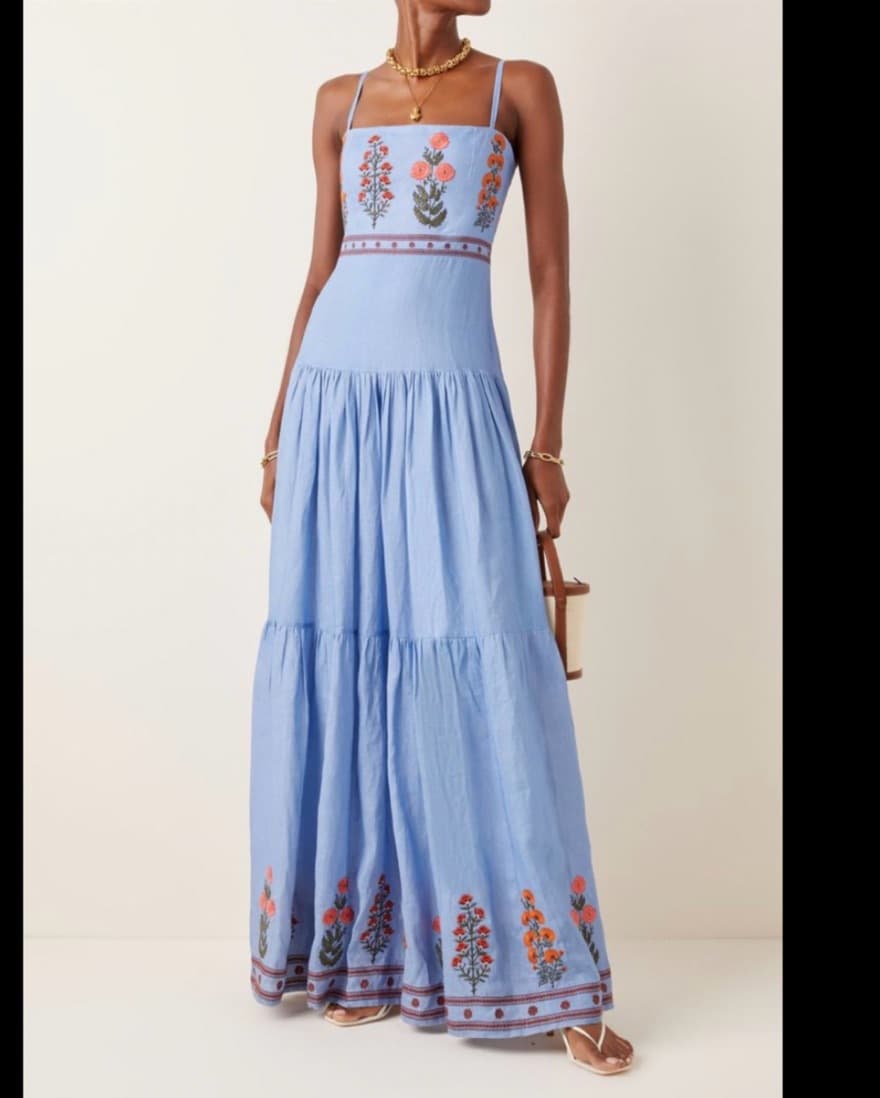 Agua By Agua Bendita Blue Linen Gown - Image 5