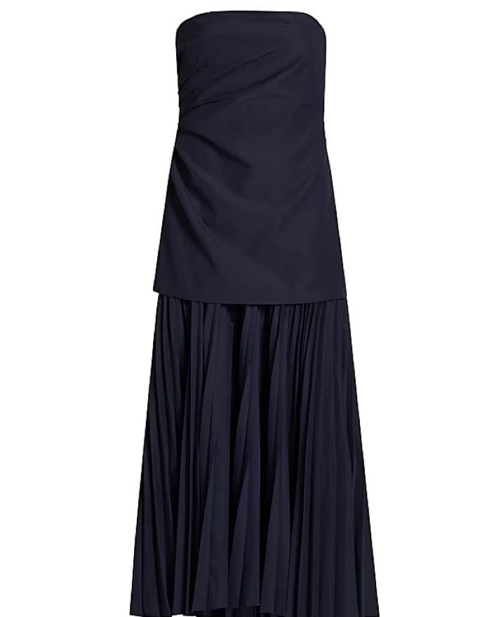 A.L.C Navy Blue Strapless Pleated Midi Dress - Image 4