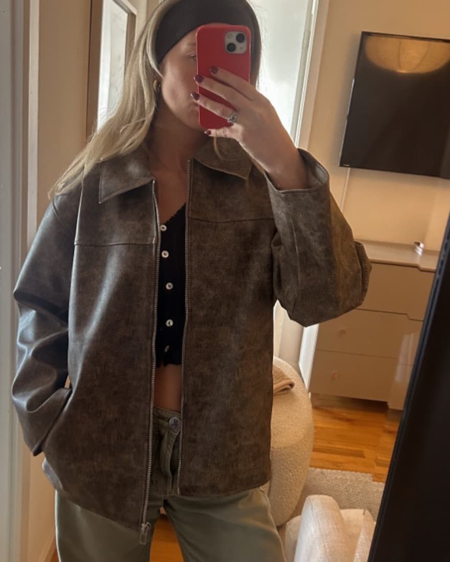 Brown Washed Out Leather Jacket - Image 2