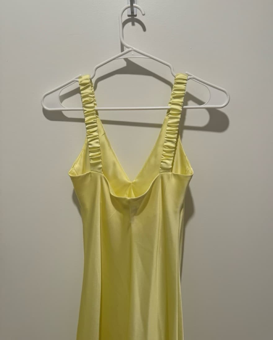 Yellow Satin Scrunched Strap Maxi Dress - Image 3