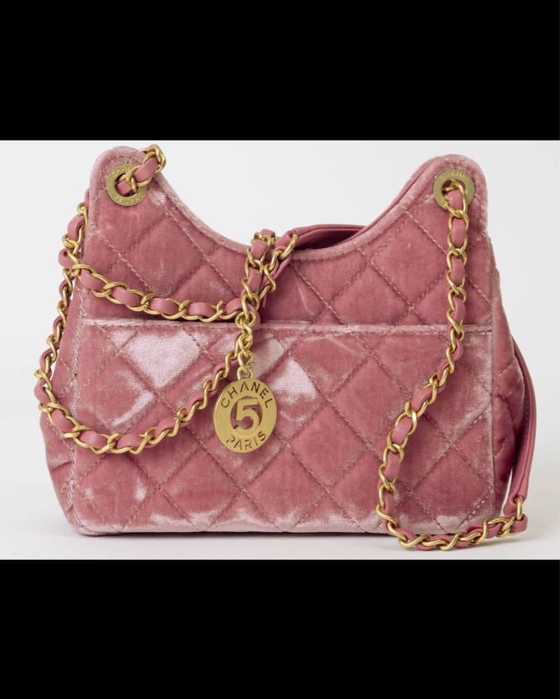 Chanel Pink Velvet Quilted Shoulder Bag - Image 4