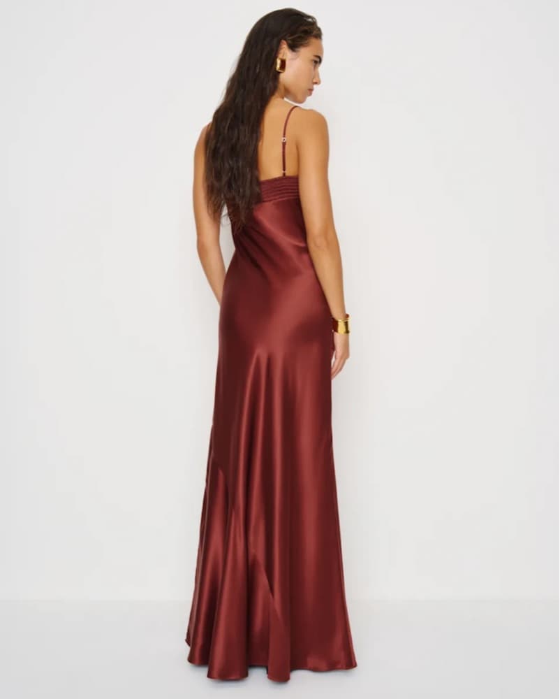 Reformation Neva Burgundy Silk Dress - Image 2