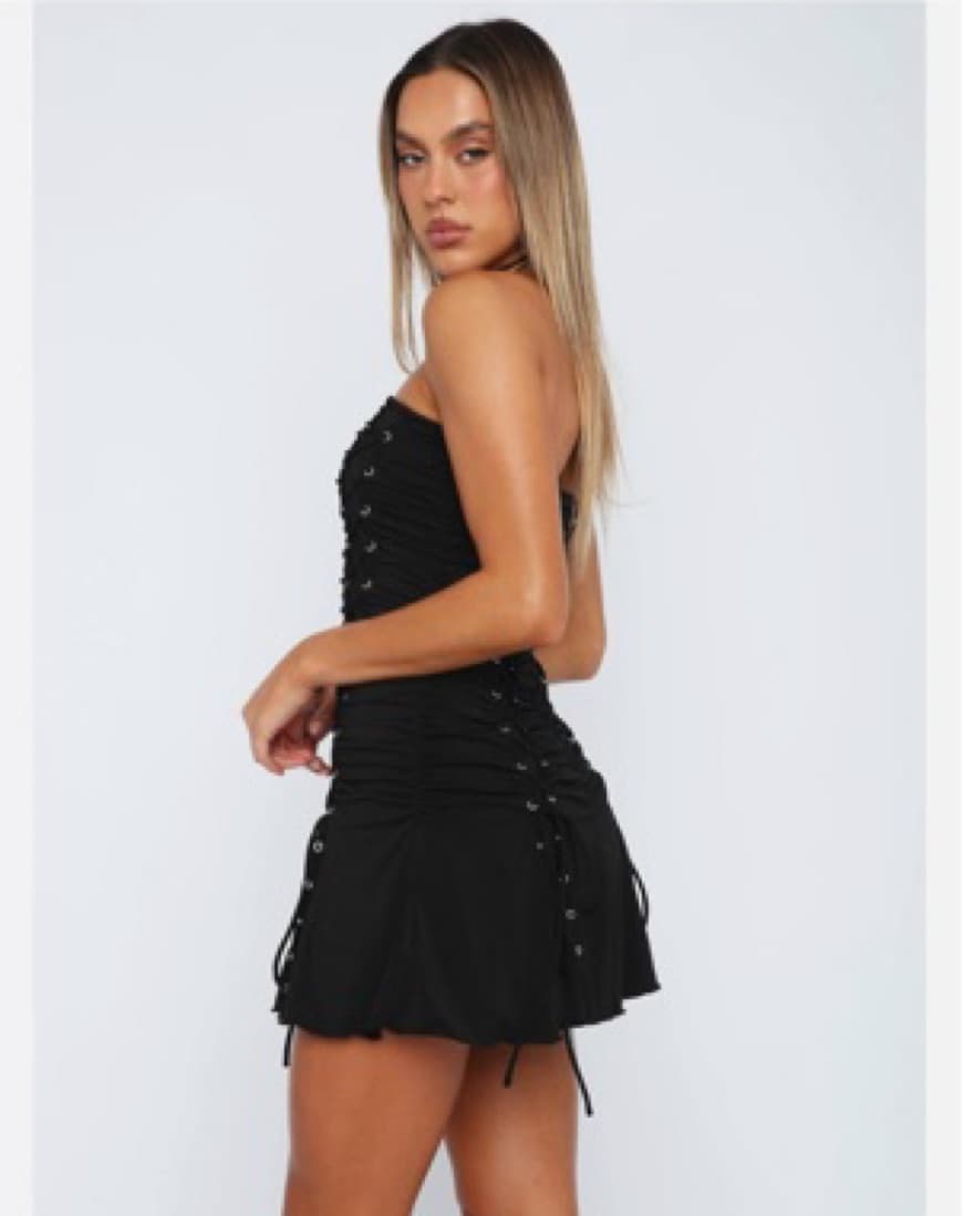 Mini Black Strapless Dress With Details - Image 2