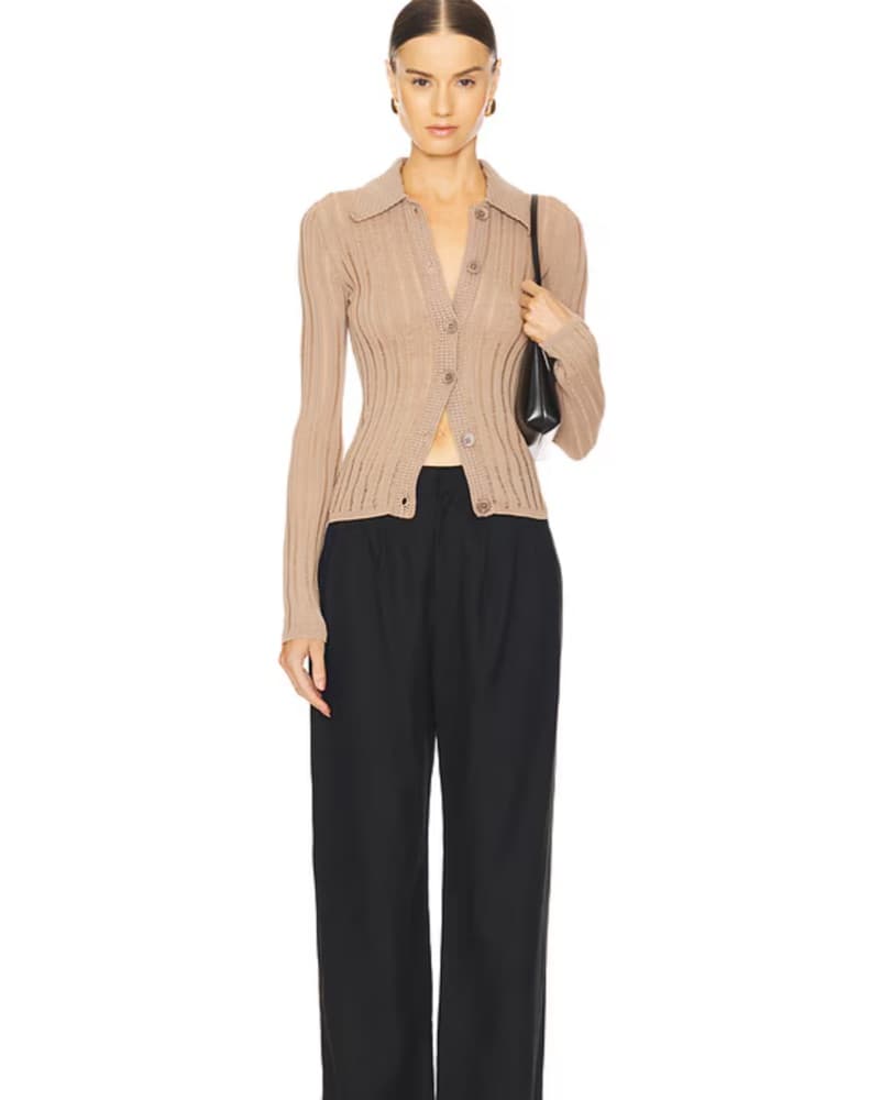Olivie Cardigan in Taupe Crochet Top - Image 5
