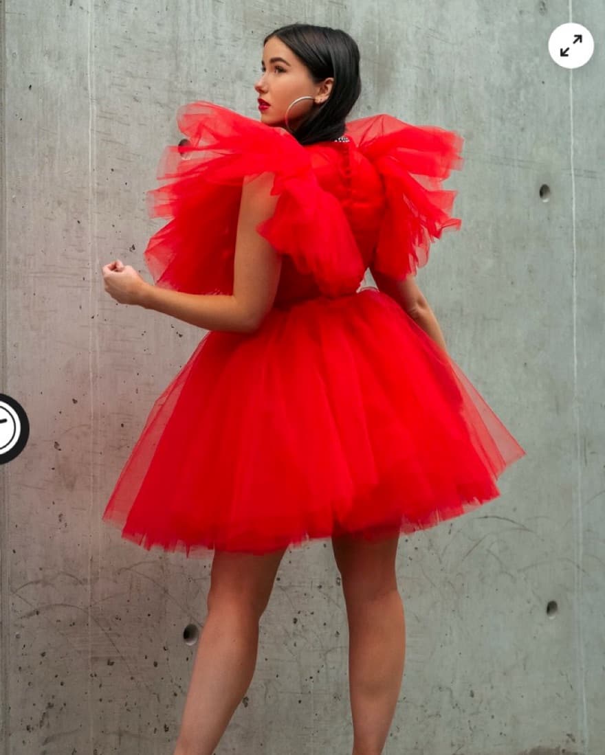 V-Neck Red Tulle Mini Dress - Image 2