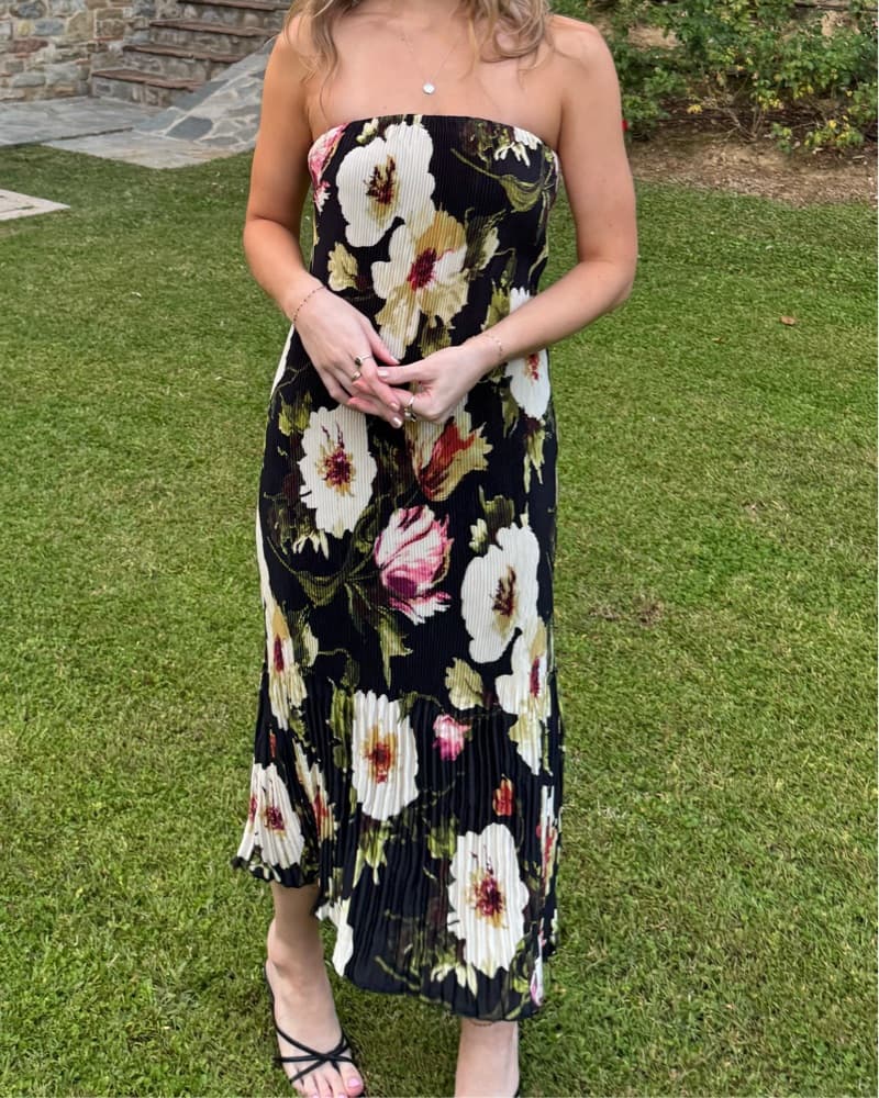 Pleated Floral Strapless Dress - Image 1