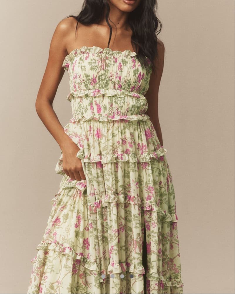 BHLDN Floral Chiffon Strapless Dress - Image 4