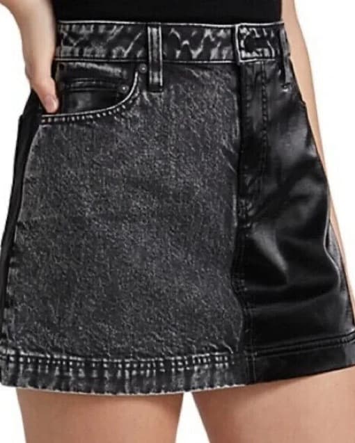 Denim / Leather Mini Skirt - Image 1