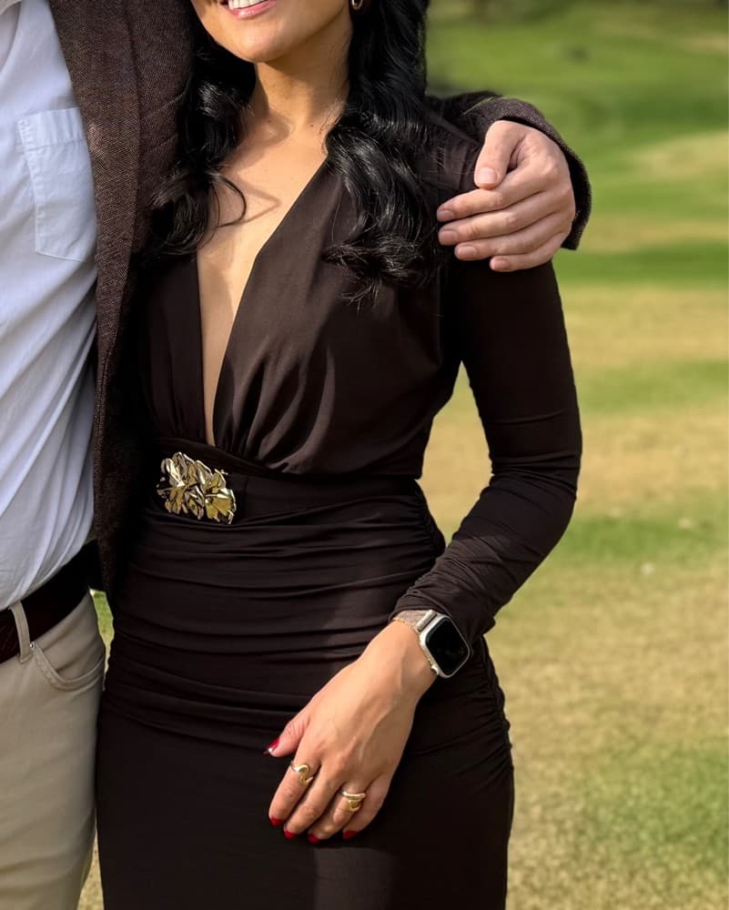 Chocolate Long Sleeve Midi Dress - Image 5