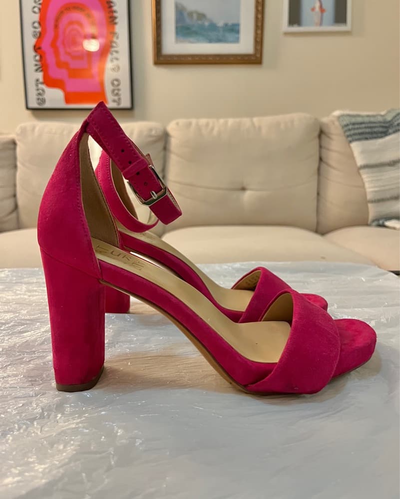 Fuchsia Suede Ankle Strap Heels - Image 4