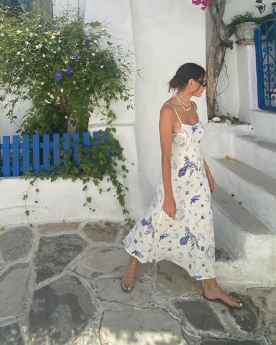 Mediterranean print Linen Dress - XS - Image 5