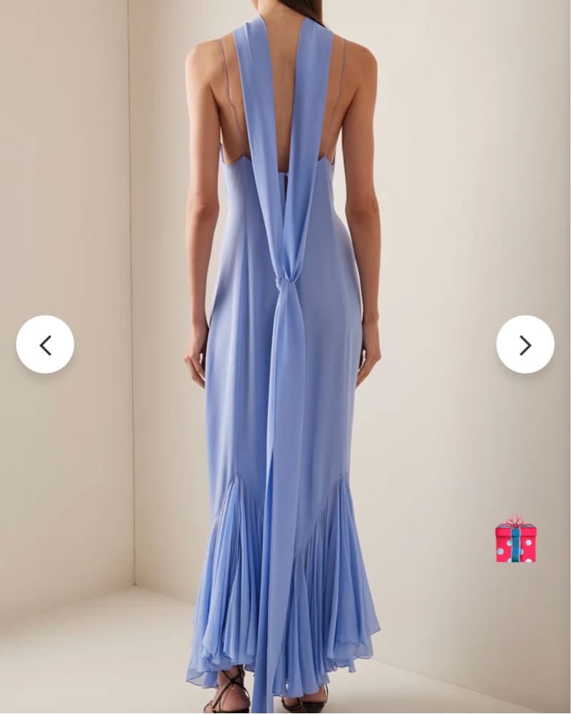  Backless Blue Maxi Dress With Scarf - Image 2
