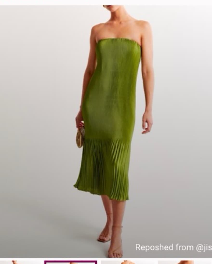 Pleated Green Midi Dress - Image 1