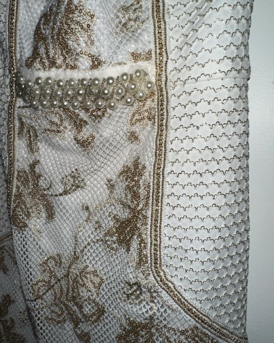 White & Gold Halter Dress - Image 3