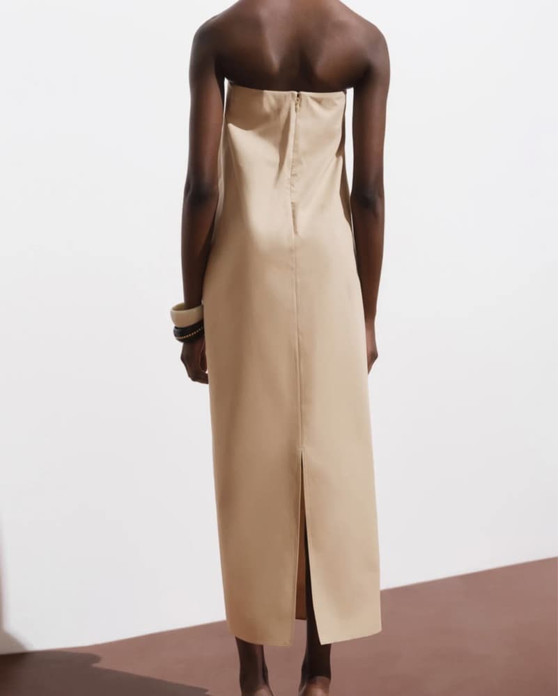 Tan Strapless Long Dress - Image 3