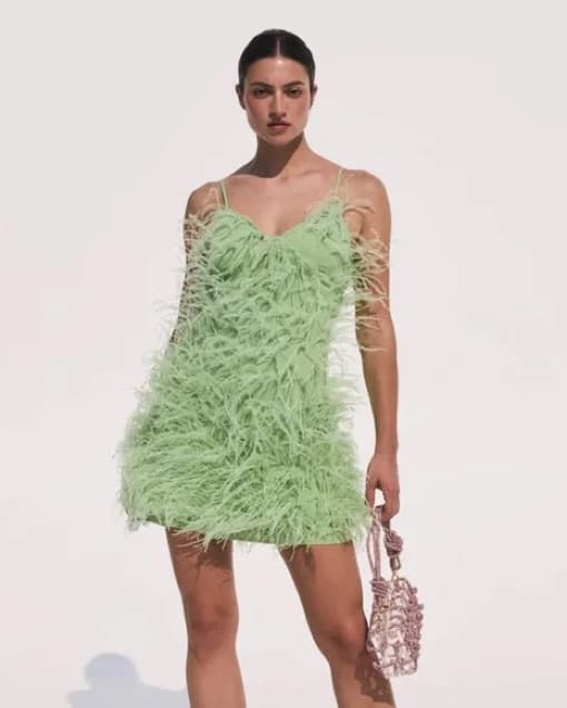 Cult Gaia Green Feather Mini Dress - Image 3
