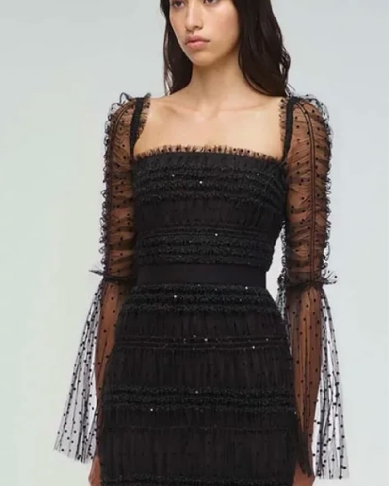 Self Portrait Black Dot Mesh Midi Dress - Image 2