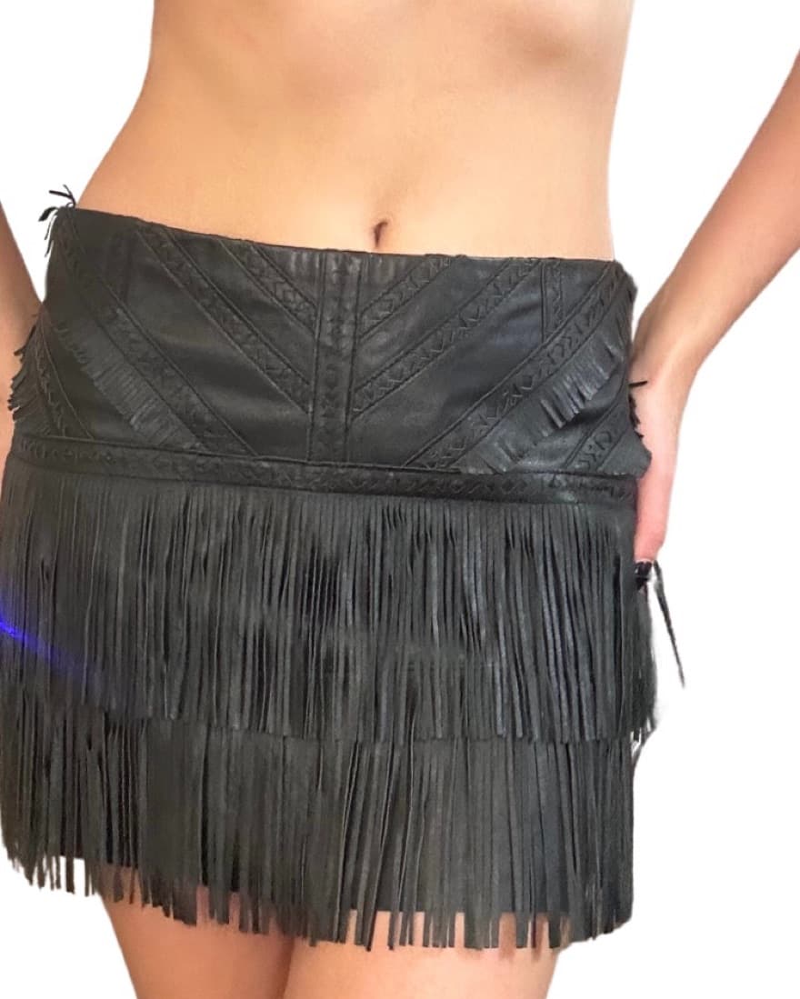 Parker Edgy Fringed Leather Miniskirt - Image 1