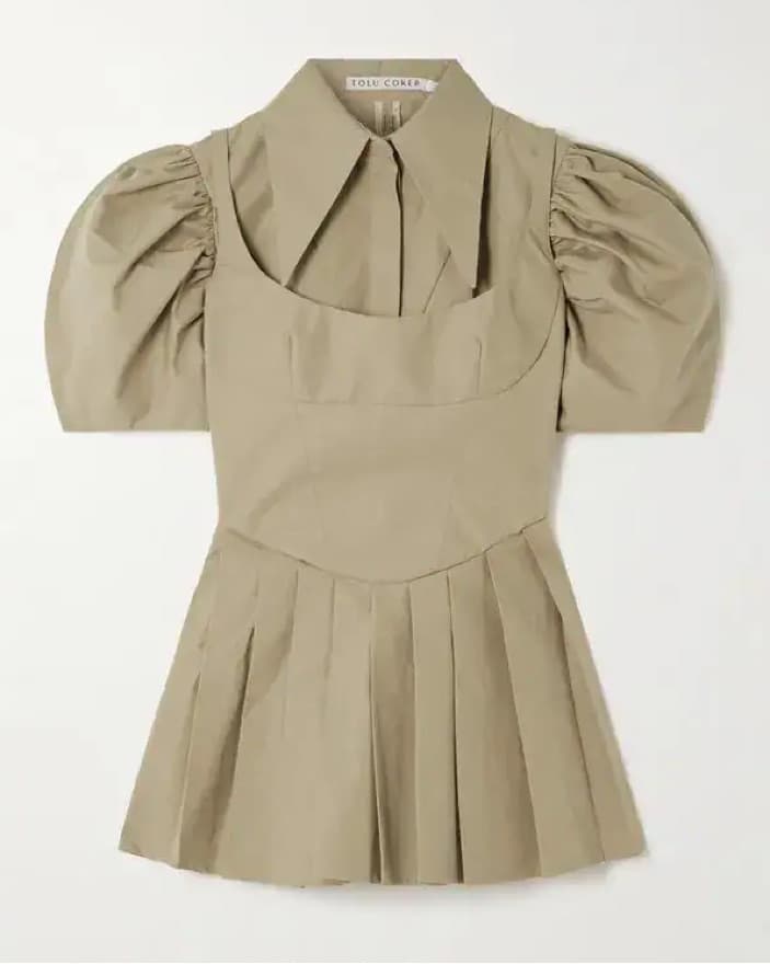 Puff Sleeve Pleated Mini Dress - Image 1
