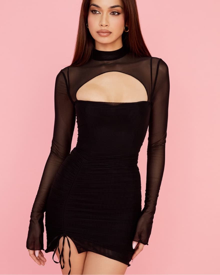 House Of CB Black Mesh Cut Out Dress  - Image 5