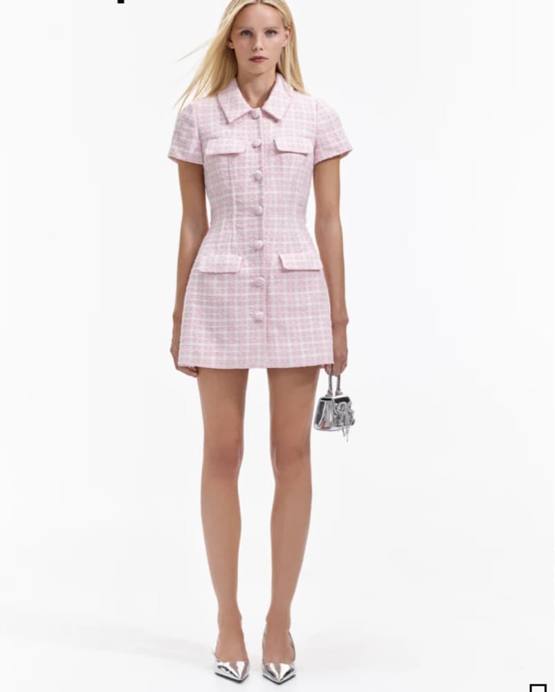 Self Portrait Pink Boucle Mini Dress - Size S - Image 1