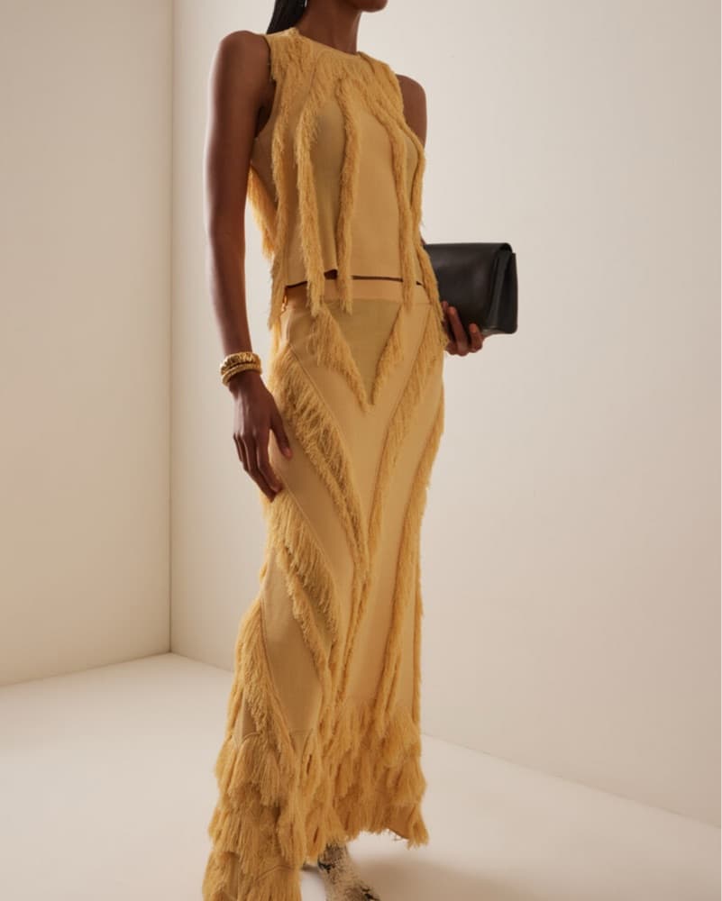 Ulla Johnson Yellow Fringe Skirt Top Set - Image 1