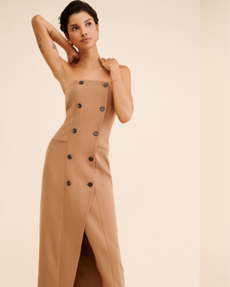 Azra Twill Strapless Midi Dress - Image 1