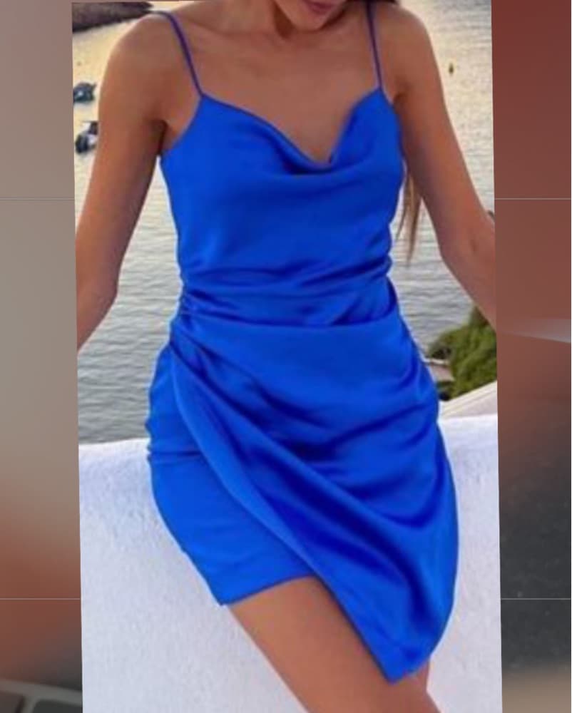 Zara Blue Satin Mini Dress - Image 3