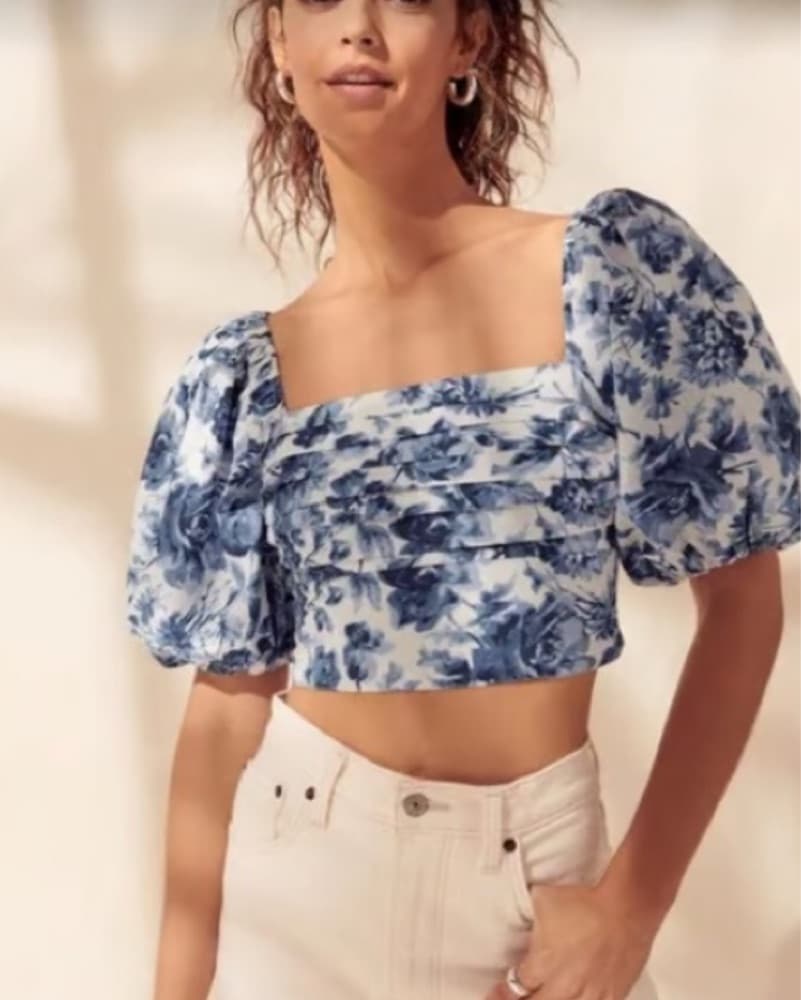 Floral Puff Sleeve Crop Top - Image 2