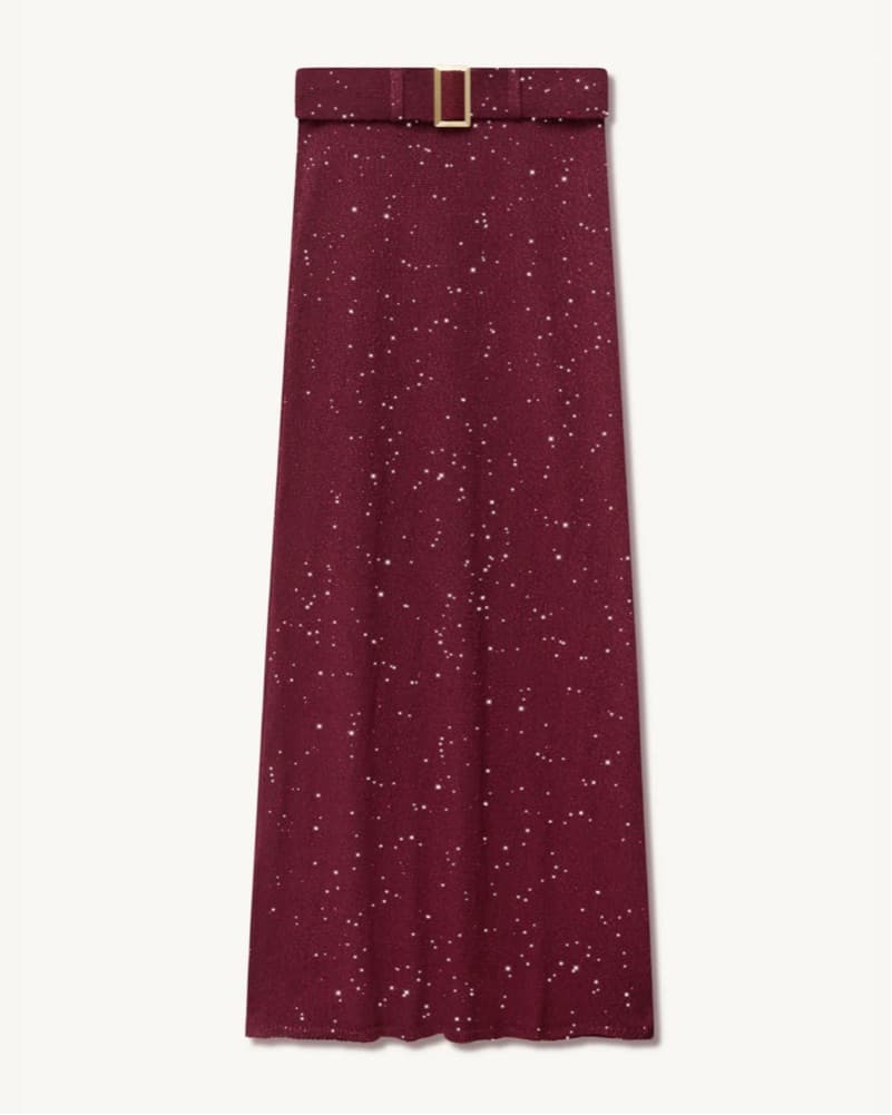 ASTA RESORT Sequin Maroon Belted Skirt - Image 1