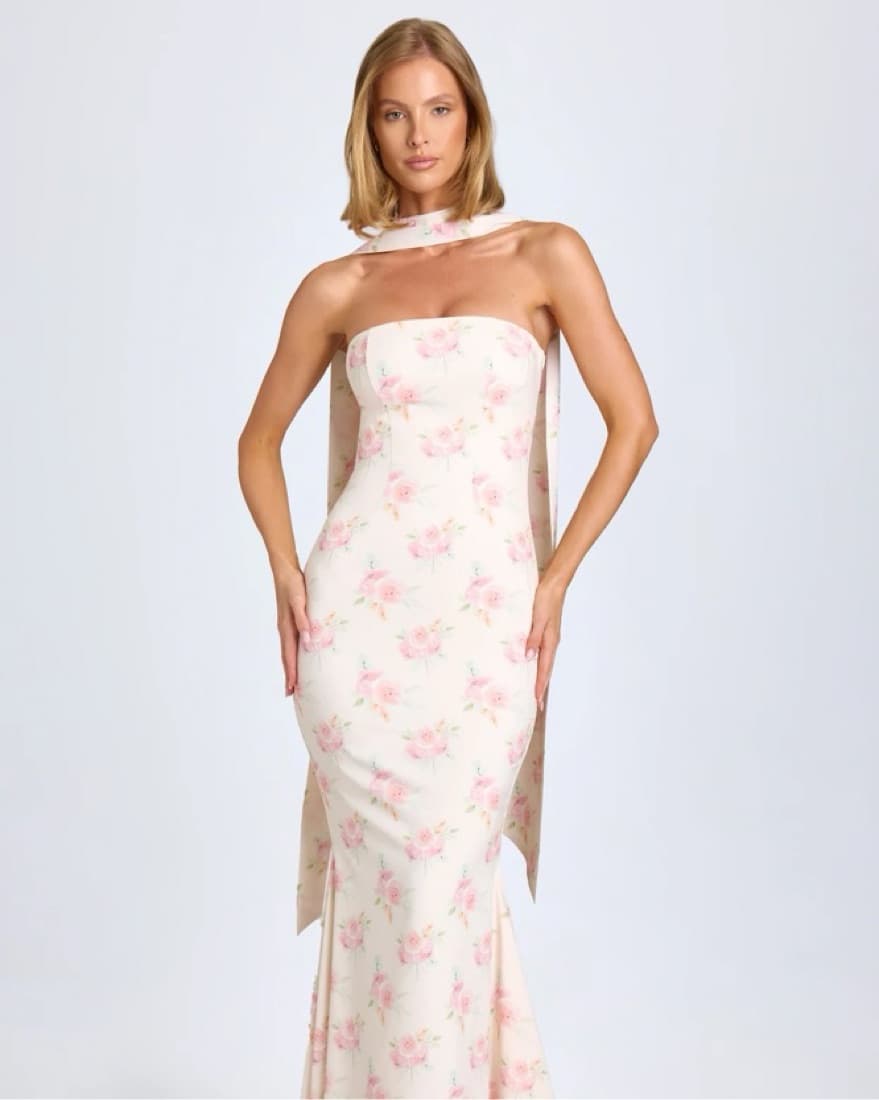 Oh Polly Floral Gown With Scarf - Image 3