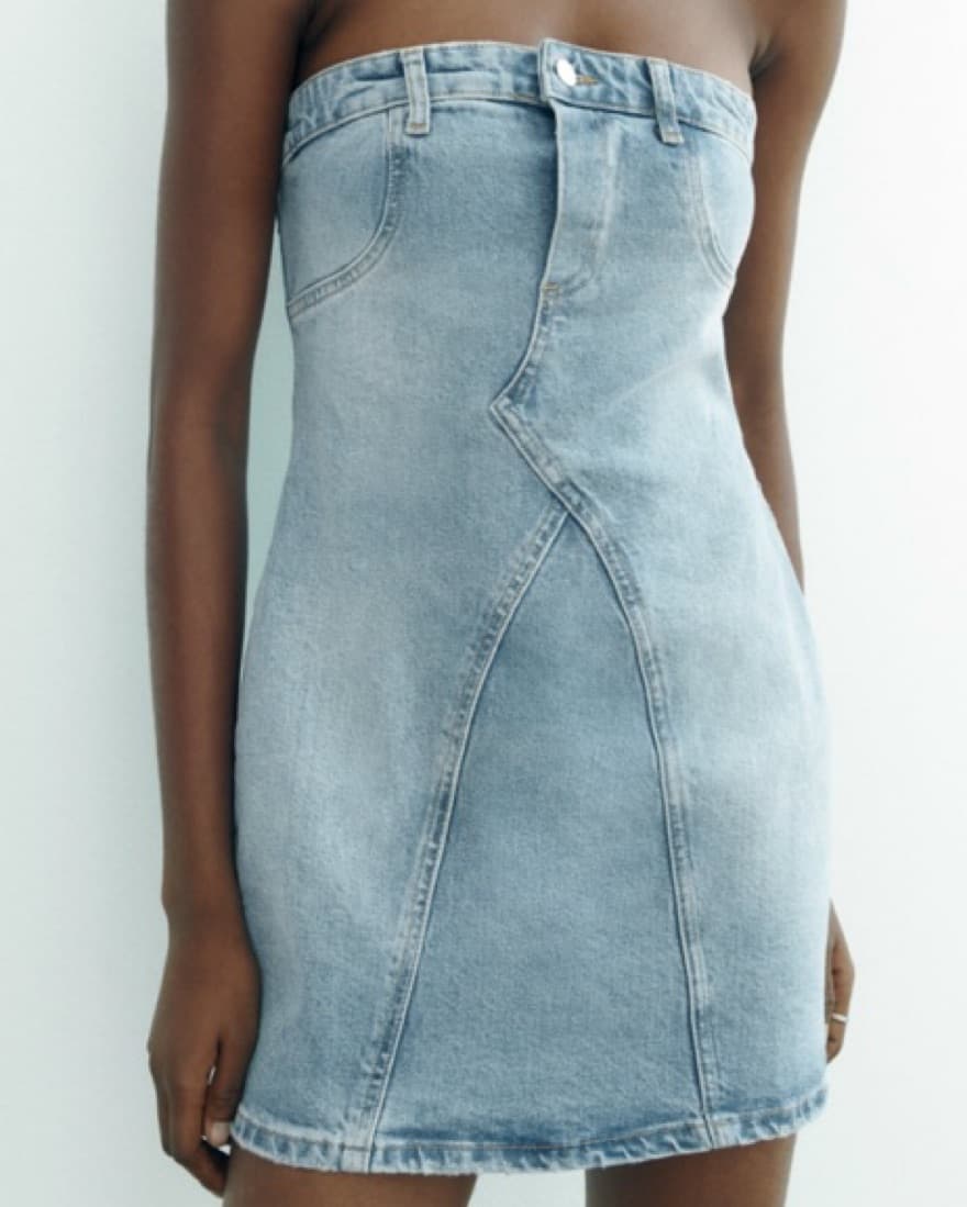 Zara TRF Strapless Denim Dress - Image 1