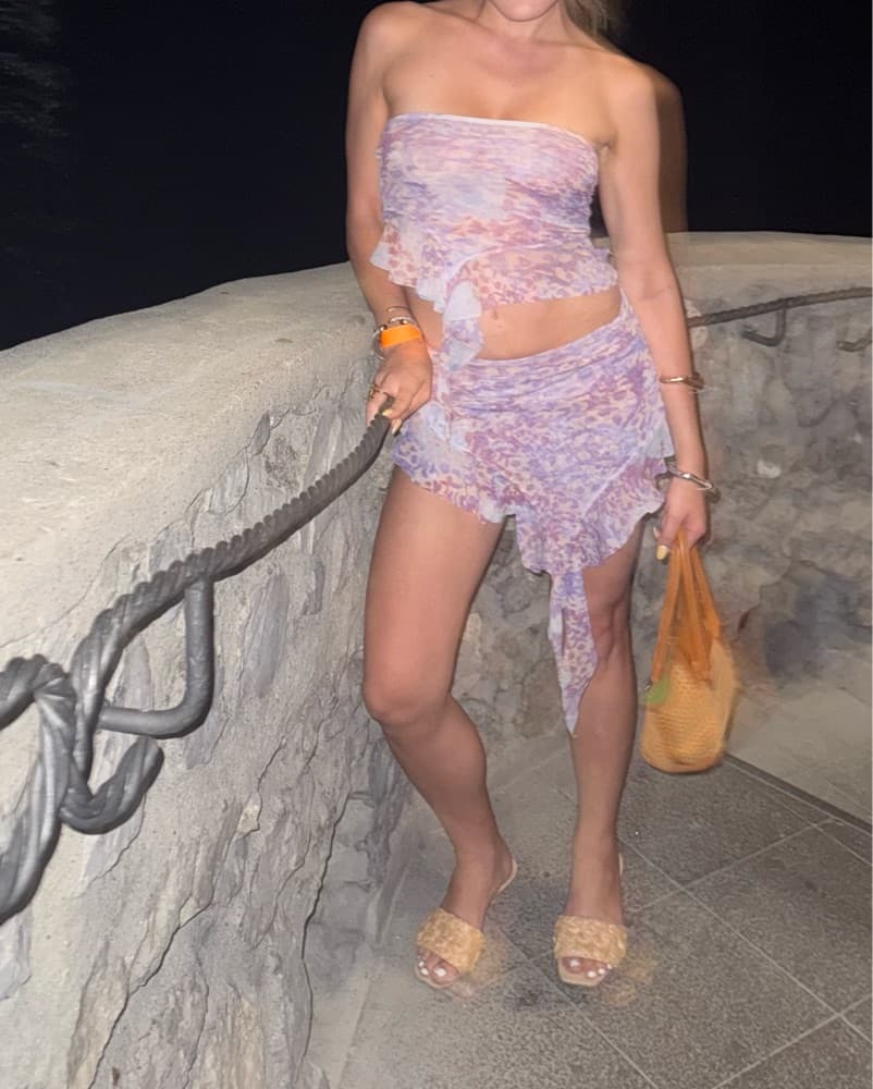 Ethereal Lilac Ruffled Crop Top and Shorts Set - Image 1