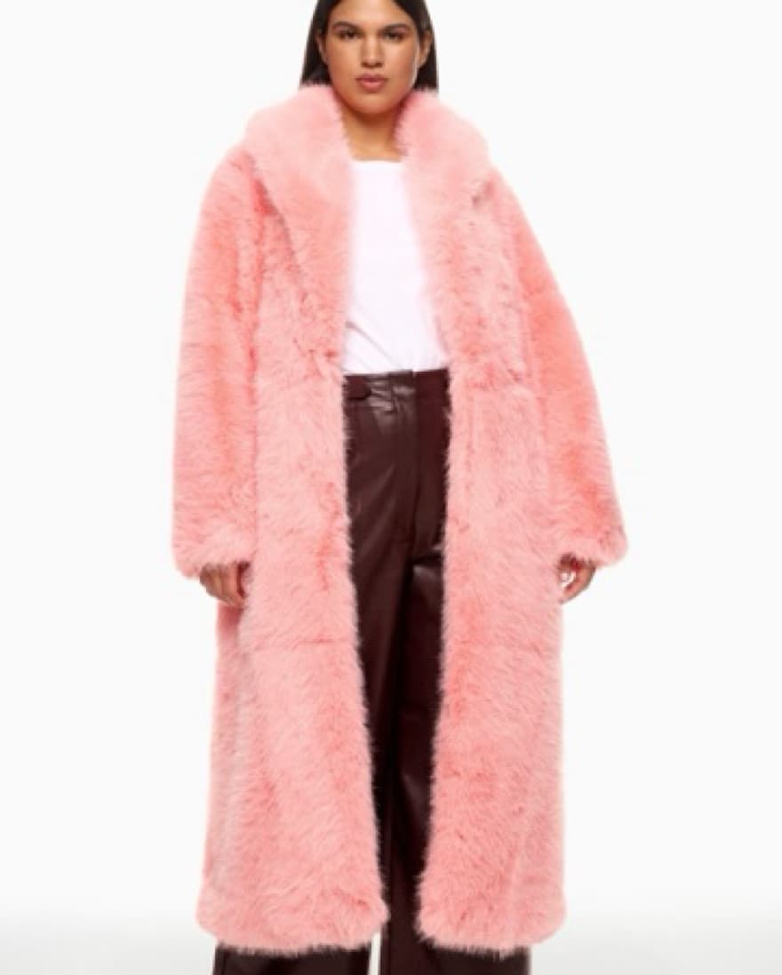 Prabel Gurang Long Faux Fur Pink Coat - Image 1