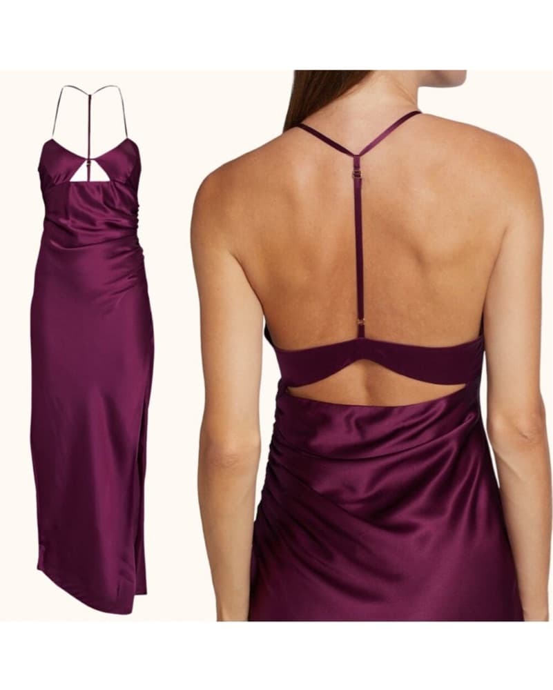 The Sei Oxblood Silk Cut-Out Midi Dress - Image 4