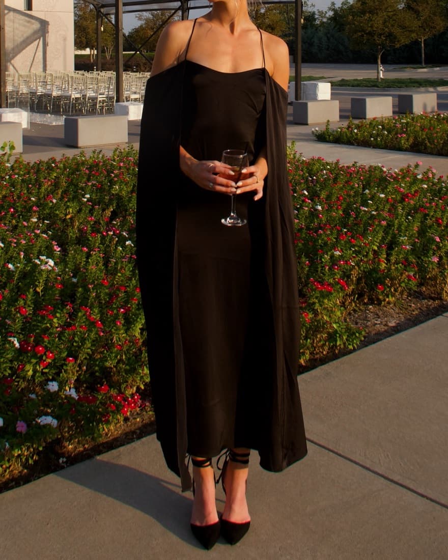 L’Academie Black Formal Cape Dress - Image 1