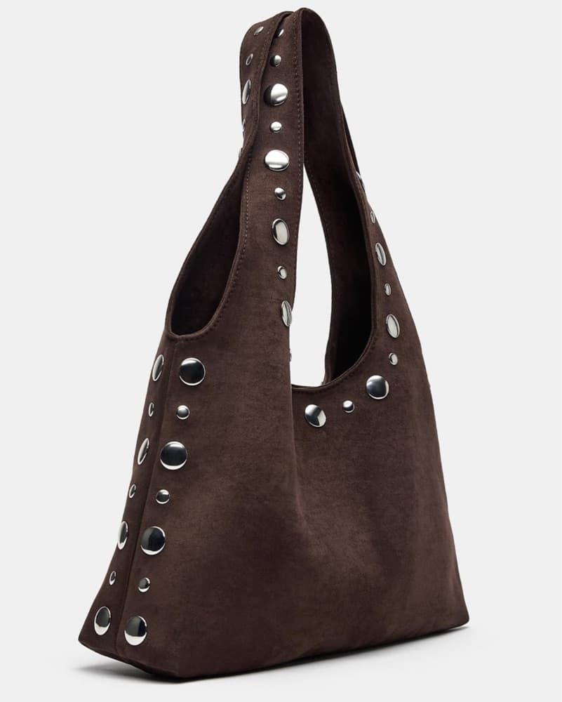 Pull & Bear Studded Suede Hobo Bag - Image 2