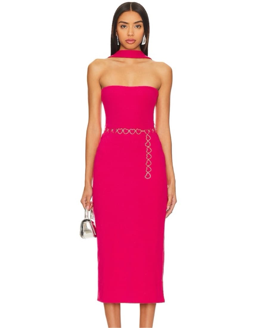 Hot Pink Neck DetailBodycon Dress - Image 1