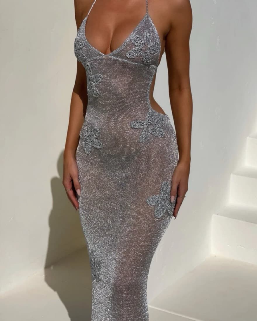 Silver Sheer Maxi Dress - Image 3