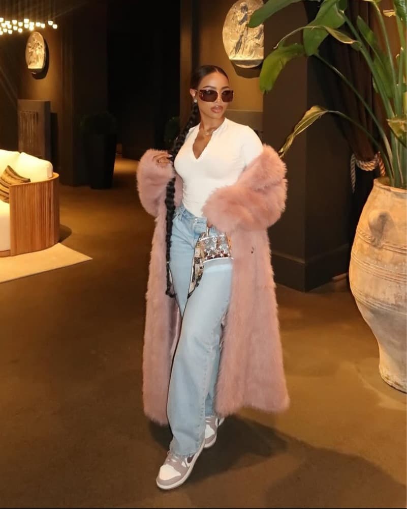 Topshop faux fur long coat in pink - Image 5
