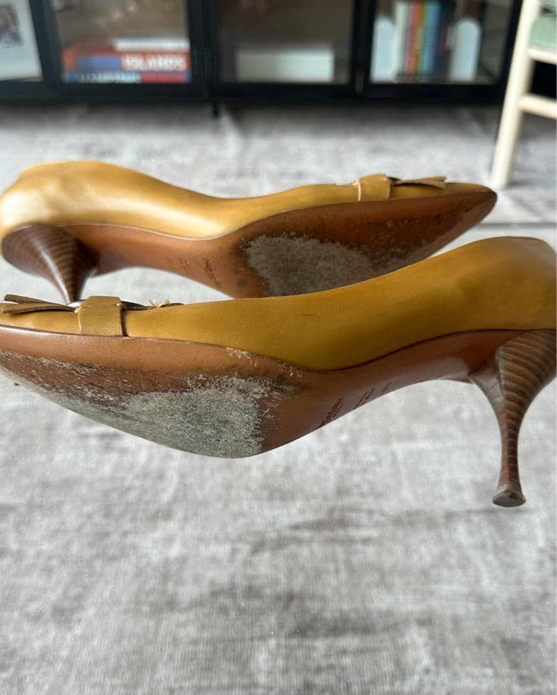 YSL Tan Leather Pumps with Fringe Detail - Image 4