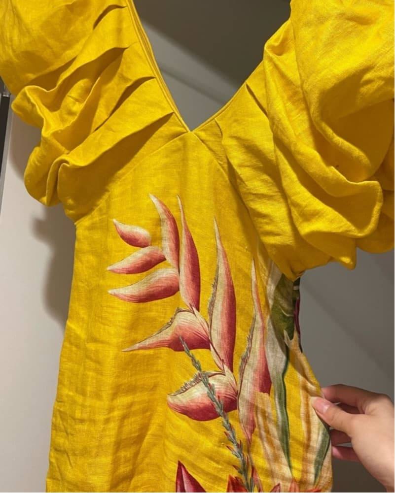 Farm Rio Yellow Floral Linen Dress - Image 2
