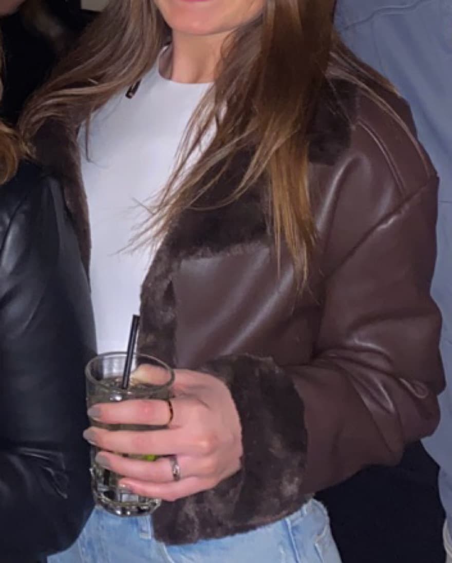 Brown Crop Faux Shearling Jacket - Image 2