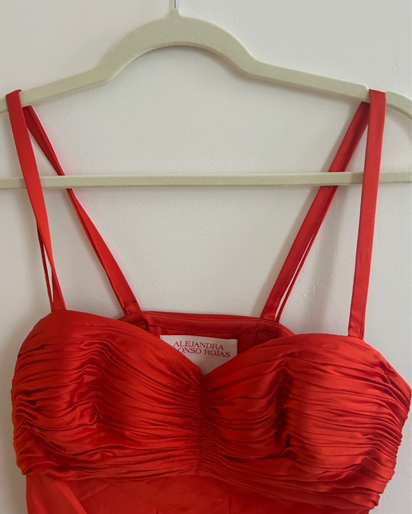 Alejandra Alonso Rojas Silk Red Orange Gradient Corset Bustier Midi Dress - Image 4