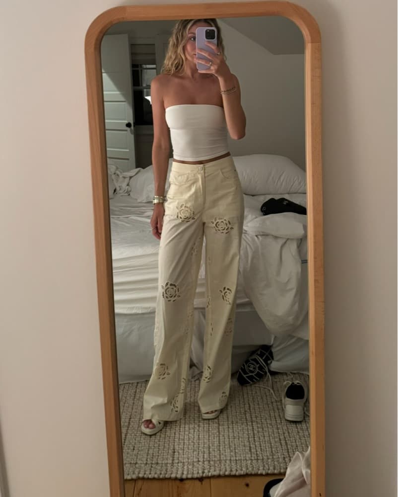 WeworeWhat ROSE EYELET STRAIGHT LEG PANT - Image 2